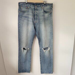 Levi’s Men’s 501 Original Fit Button Fly Jeans Distressed W38 L34 Light Wash